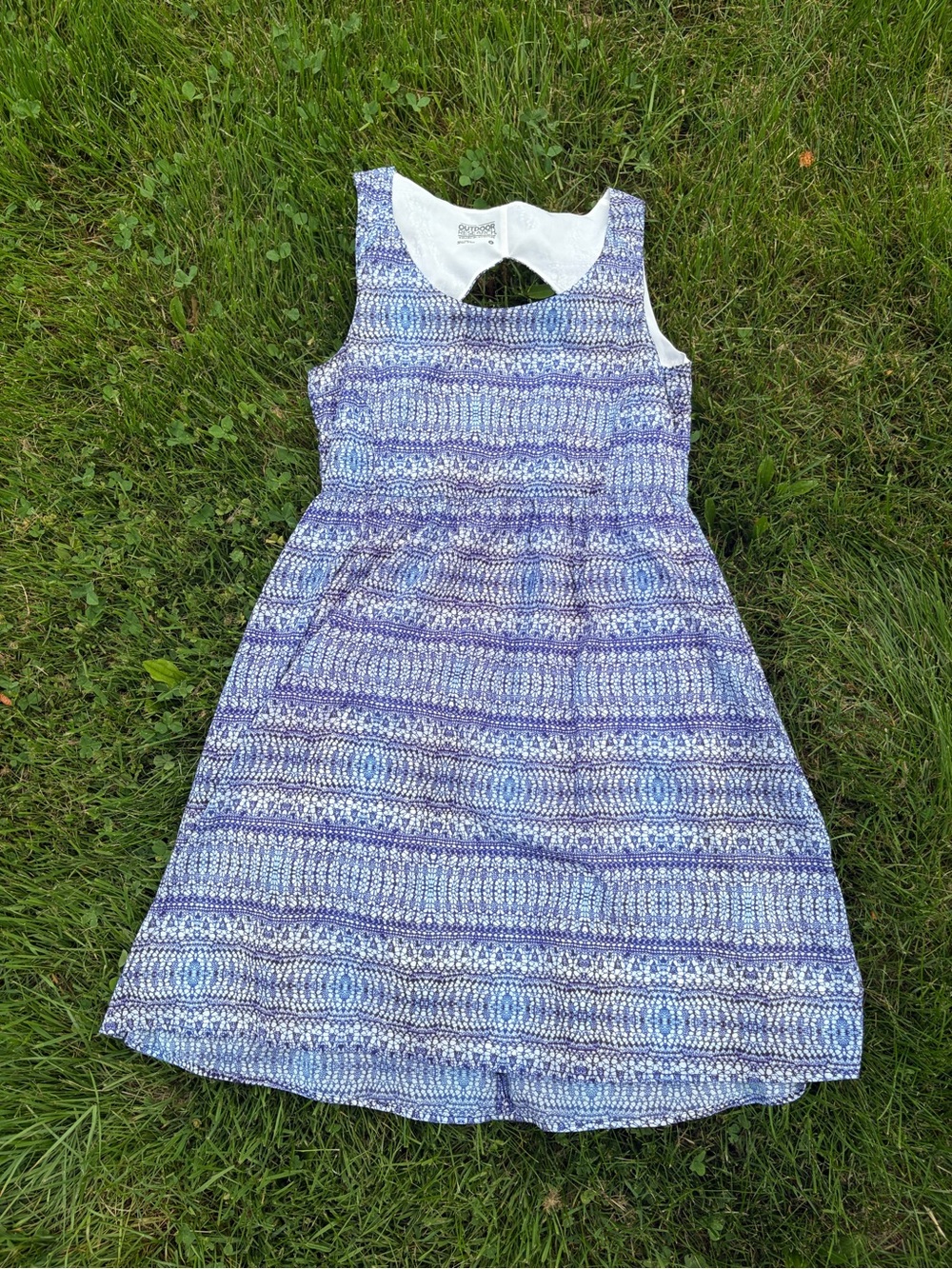 Outdoor Research Blue Patterned Sleeveless Midi Dress with White Collar